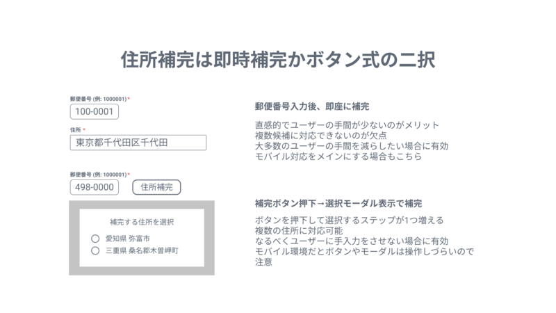 住所補完は即時補完かボタン式の二択