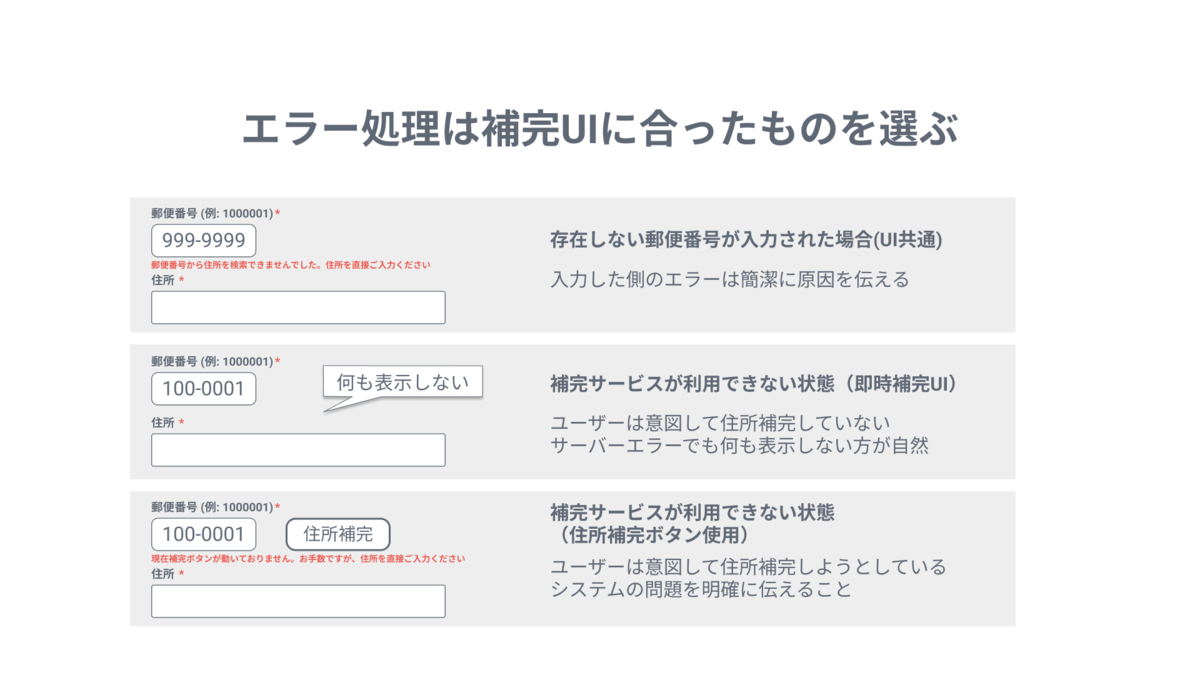 エラー処理は住所補完UIに応じたものを選ぶ