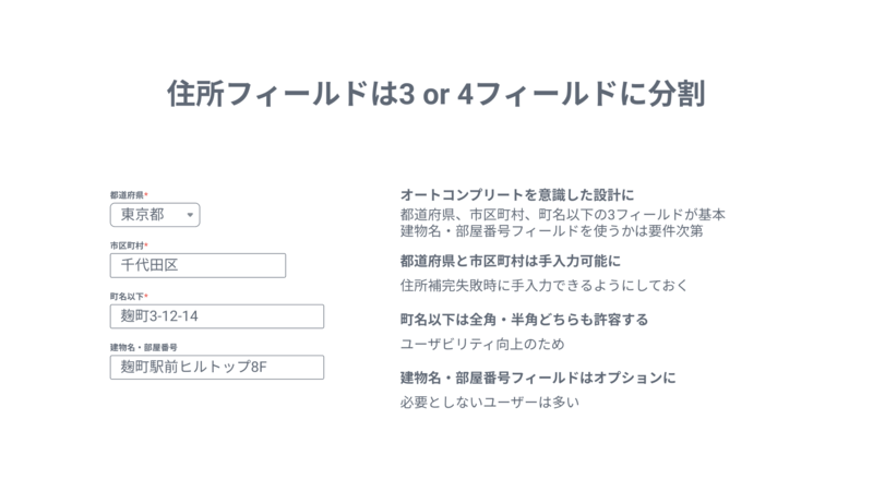 住所フィールドは3あるいは4フィールドに分割